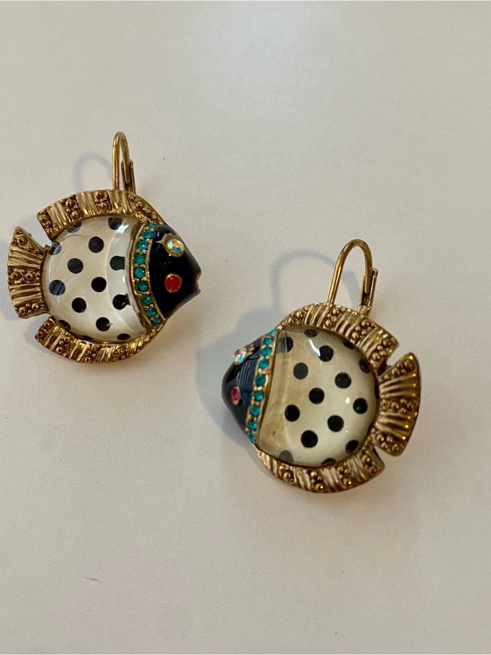 Gold-Tone Black & White Polka Dot Fish Earrings Earrings Rare Betsey Johnson